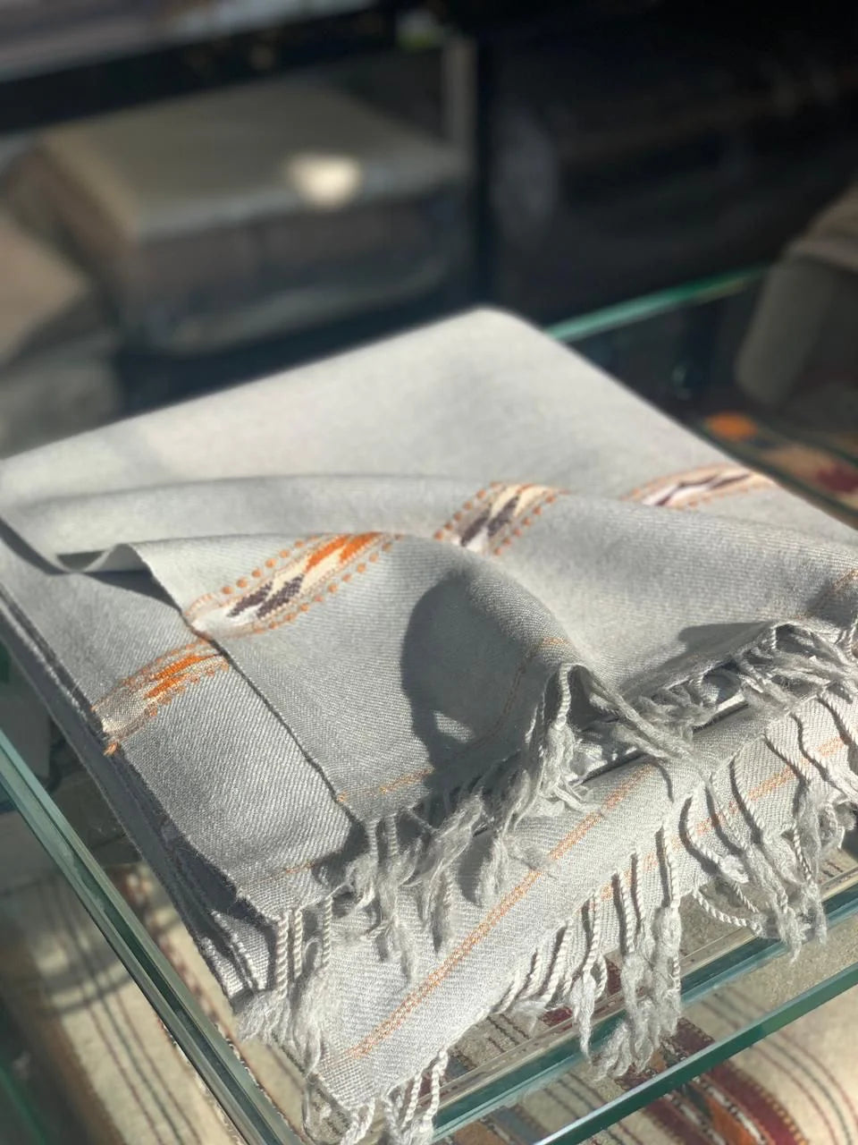 Light Grey Shawl with Orange Accents