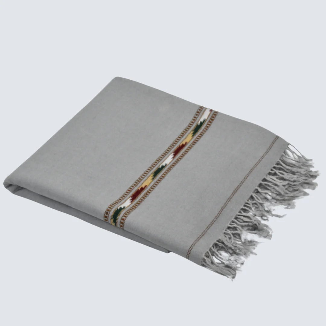 Grey Shawl with Multi-Color Stripe