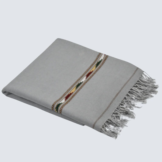 Grey Shawl with Multi-Color Stripe