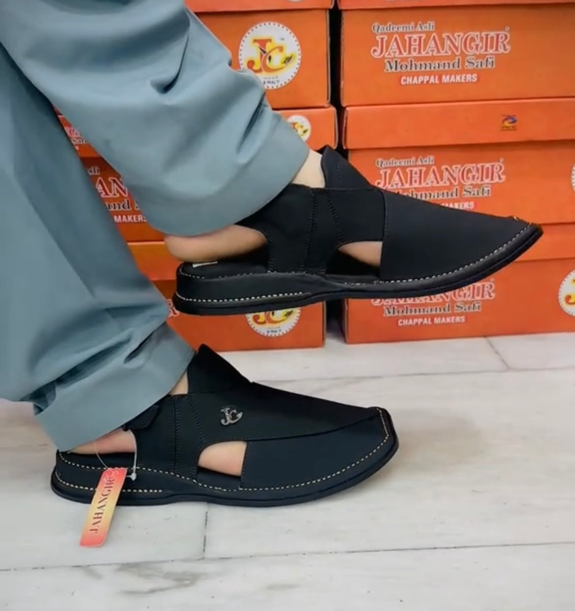 Jet black premium chappal