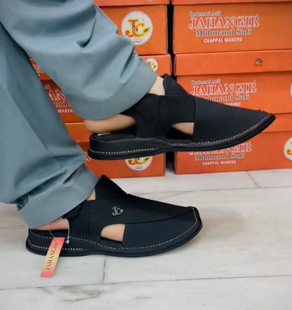 Jet black premium chappal
