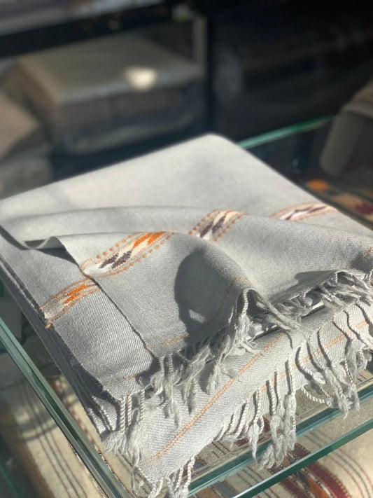 Light Grey Shawl with Orange Accents